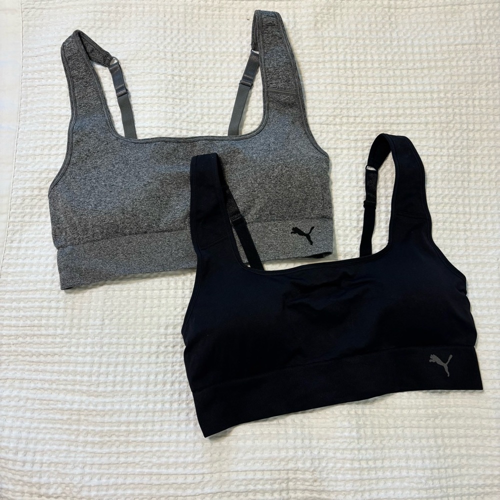 Puma Black and Gray Racerback Sports Bras Moisture-Wicking, Size XL